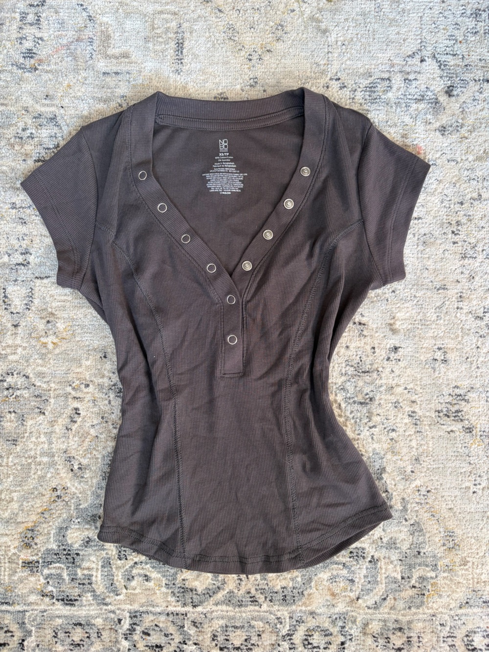NOBO Charcoal Short Sleeve Snap-Front Tee